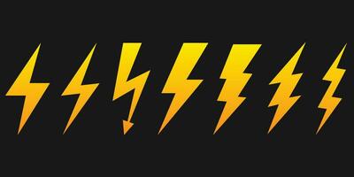 Blitz Symbol Satz. Gelb Blitz Bolzen Vektor Symbol. Elektrizität und Leistung Symbol.