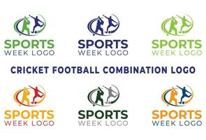 Sport Woche Logo, Fußball Kricket Logo, Fußball und Kricket Kombination Turnier Logo Vektor Vorlage.