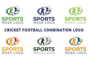 sporter vecka logotyp, fotboll cricket logotyp, fotboll och cricket kombination turnering logotyp vektor mall.