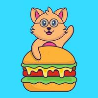 süße Katze, die Burger isst. vektor
