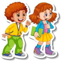 klistermärke mall med ett par barn seriefiguren isolerad vektor