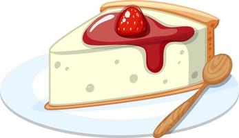 ein Stück Erdbeer-Käse-Kuchen auf einem Teller mit einem Löffel isoliert vektor