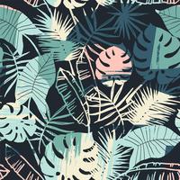 Seamless exotiskt mönster med tropiska växter och konstnärlig bakgrund