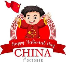 Happy China National Day Banner mit einem chinesischen Jungen-Cartoon-Charakter vektor