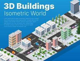 isometrisk 3d-modul blockerar stadsdelen av staden vektor