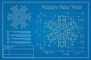 Weihnachtswinterprojektschneeflocke auf blauer Skizze des neuen Jahres vektor