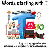 Pädagogisches Poster für Wörter, die mit T beginnen vektor