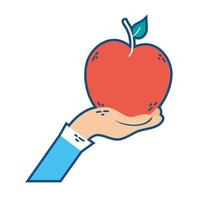 Hand heben Apfel frisches Obst gesundes Symbol vektor