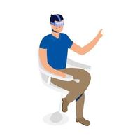 junger Mann mit virtueller Realitätstechnologie im Stuhl vektor