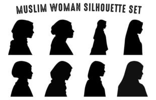 einstellen von Muslim Frau im Hijab Silhouette Vektor, Muslim Frau Gesicht Profil schwarz Silhouetten vektor