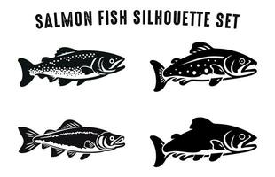 uppsättning av lax fisk silhuett vektor illustration, svart silhuetter av fisk bunt