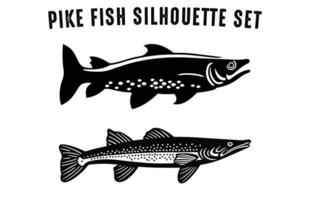 uppsättning av gädda fisk silhuett vektor illustration, svart silhuetter av fisk bunt