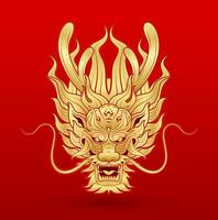 traditionell kinesisk drake guld zodiaken tecken isolerat på röd bakgrund för kort design skriva ut media eller festival. Kina lunar kalender djur- Lycklig ny år. vektor illustration.