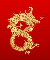 traditionell Chinesisch Drachen Gold Tierkreis Zeichen Nummer 8 Unendlichkeit isoliert auf rot Hintergrund zum Karte Design drucken Medien oder Festival. China Mond- Kalender Tier glücklich Neu Jahr. Vektor Illustration.