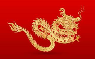 traditionell Chinesisch Drachen Gold Tierkreis Zeichen isoliert auf rot Hintergrund zum Karte Design drucken Medien oder Festival. China Mond- Kalender Tier glücklich Neu Jahr. Vektor Illustration.