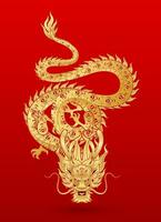 traditionell Chinesisch Drachen Gold Tierkreis Zeichen isoliert auf rot Hintergrund zum Karte Design drucken Medien oder Festival. China Mond- Kalender Tier glücklich Neu Jahr. Vektor Illustration.