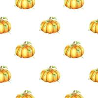 reif Orange und Grün Kürbisse und Blätter. Bauernhof organisch Herbst Gemüse. Herbst Dekoration. Aquarell nahtlos Muster. zum Stoff, Verpackung Papier, Scrapbooking, Postkarten, Einladungen, Karten vektor