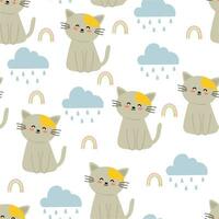 nahtlos Muster von Hand Zeichnung Karikatur Katzen, Regen und Regenbogen. zum Kinder- Hintergrund, Stoff Drucke, Textilien, Geschenk Verpackung Papier vektor