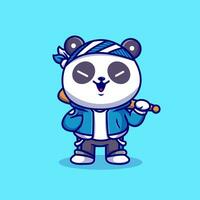 süß Panda Junge mit Baseball Schläger Karikatur Vektor Symbol Illustration. Tier Sport Symbol Konzept isoliert Prämie Vektor. eben Karikatur Stil