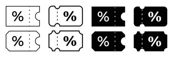 Coupon Symbol Satz, Prozent Symbol. Vektor isoliert auf Weiß Hintergrund. modern Design eben