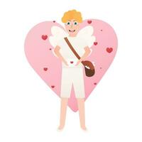 amour karaktär med vingar och kärlek brev, pojke innehav kuvert med väska av brev, liten förtjusande cupid för valentine dag vektor