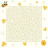 labyrint för barn böcker med söt tecknad serie karaktär bi, hjälp till hitta rätt sätt till bikupa, honung tema, gåta för skola barn vektor