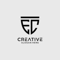 kreativ stil ec brev logotyp design mall med skydda form ikon vektor