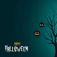 Lycklig halloween inbjudan eller önskar kort bakgrund illustration med hängande pumpa och halloween träd vektor