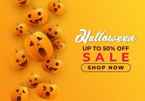 realistisch Halloween horizontal Verkauf Beförderung Banner Illustration mit realistisch Kürbisse vektor