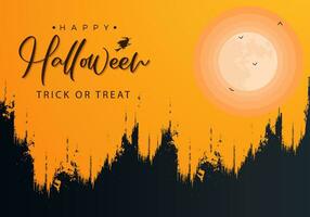 glücklich Halloween Hintergrund Illustration mit Grunge Bürste Schlaganfall und Halloween Text und ein groß voll Mond vektor