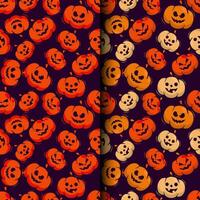 Halloween Muster Sammlung mit Halloween Kürbisse im anders Farben auf dunkel Hintergrund vektor