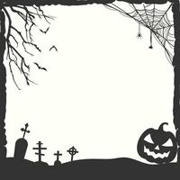 Halloween schwarz Rahmen Illustration mit Spinne Netz und Baum Silhouetten vektor