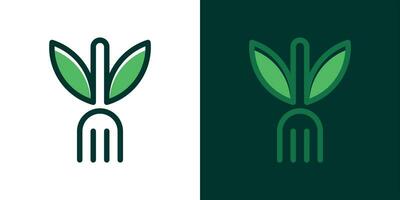 gaffel och blad logotyp design mat natur illustration vektor