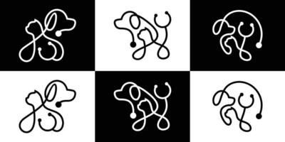 Tier Haustier und Stethoskop Design Logo Linie Symbol Vektor Illustration