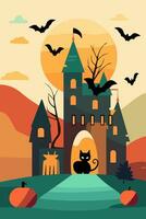 halloween platt vektor illustration hälsning kort design