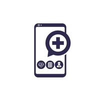 Telemedizin, App-Symbol für medizinische Online-Beratung auf Weiß vektor