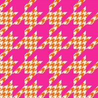 shinori sömlös tyg med gås fot mönster. kläder bakgrund. houndstooth geometrisk, glen kolla upp vektor, orange på rosa bakgrund. inslagning, tapeter, design. vektor