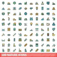 100 Natur Symbole Satz, Farbe Linie Stil vektor