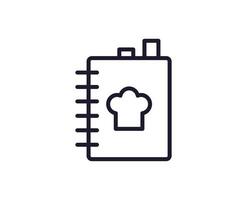 matlagning, mat, kök tecken. vektor symbol i modern linje stil. redigerbar stroke. linje ikon av recept bok