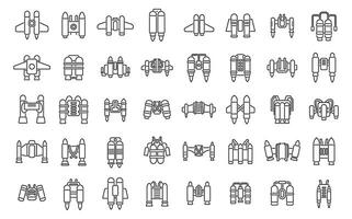 Jetpack Symbole einstellen Gliederung Vektor. Kind fliegen vektor