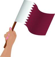 18 .. Dezember Katar National Tag. Hand halten winken Katar Flagge. Vektor Illustration Design