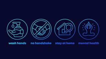 Stoppen Sie Coronavirus-Ratschläge, waschen Sie sich die Hände, bleiben Sie zu Hause vektor
