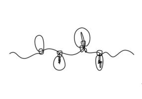 Single linear oder kontinuierlich Linien von Drähte und dekorativ Licht Glühbirnen. Weihnachten und Neu Jahr Feste. minimal und abstrakt Hintergrund. vektor