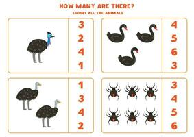 Anzahl alle australisch Tiere und Kreis das richtig Antworten. vektor