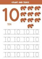 Spur Zahlen. Nummer 10 zehn. süß Karikatur wombat. vektor