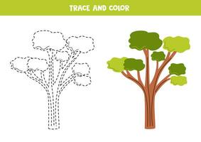 spår och Färg tecknad serie eukalyptus träd. kalkylblad för barn. vektor