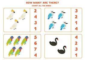 Anzahl alle australisch Vögel und Kreis das richtig Antworten. vektor