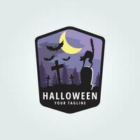 halloween logotyp ikon design inspiration med katt, måne och fladdermus vektor illustration