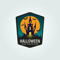 Halloween Logo Symbol Design Inspiration mit Schläger, Schloss und Mond Vektor Illustration