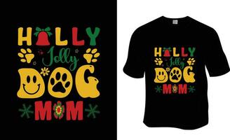 järnek glad hund mamma, retro, häftig, jul t-shirt design. redo till skriva ut för kläder, affisch, och illustration. modern, enkel, text t-shirt vektor